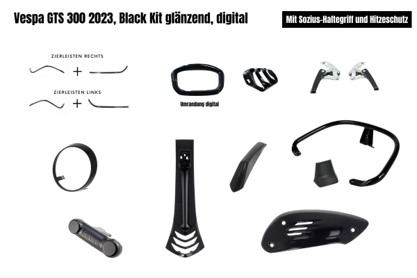 300 ccm All Black Kit glänzend für Vespa GTS 300 Modelle ab Baujahr 2023